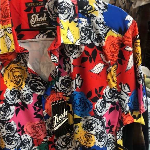 Fresh Prints of Bel Air Vibrant Red Yellow and Blue Button Down Floral Shirt - Picture 3 of 8